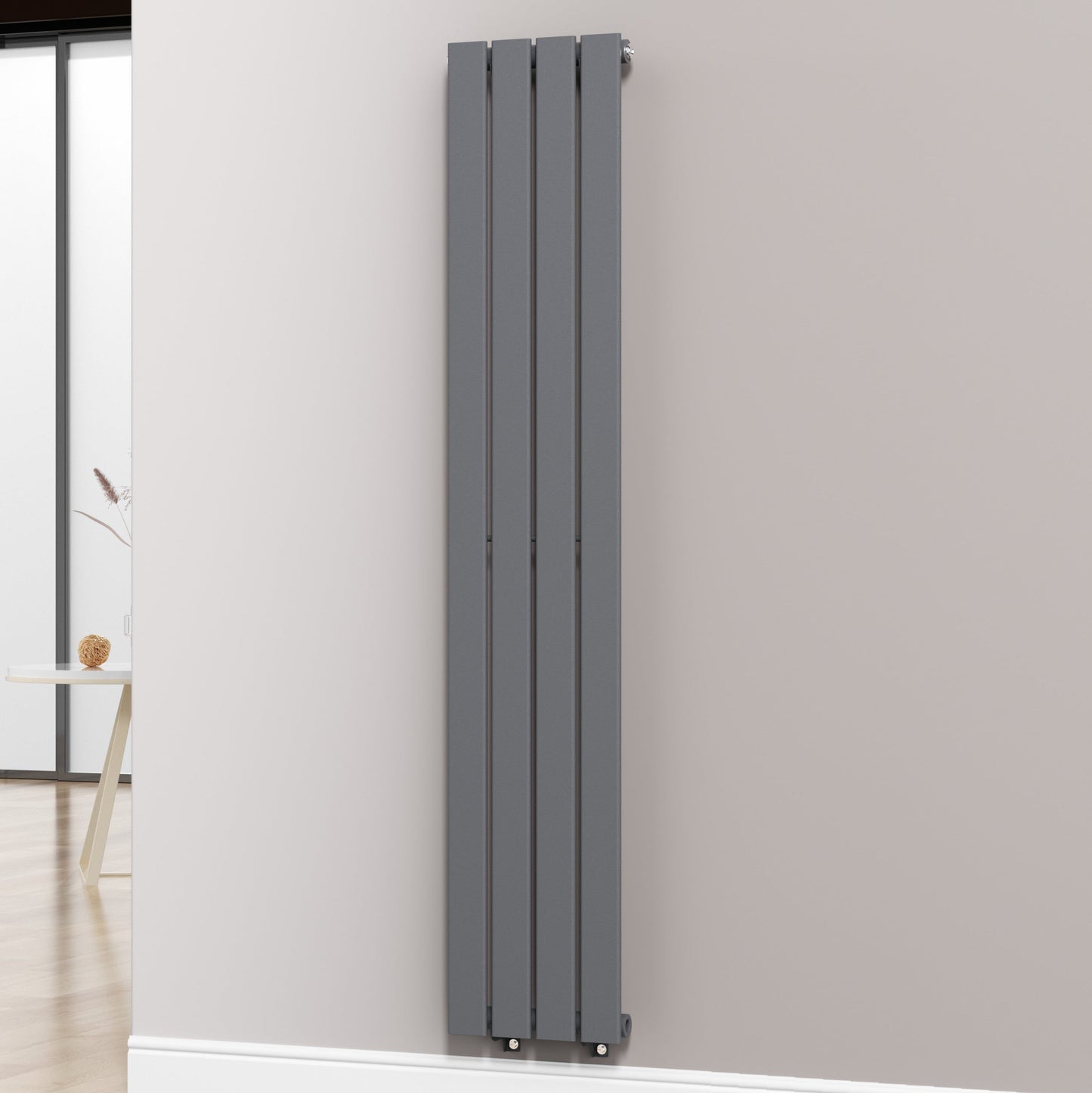 Designer 300mm x 1600mm Anthracite Gray Vertical Single Flat Panel Radiator, 1705 BTU