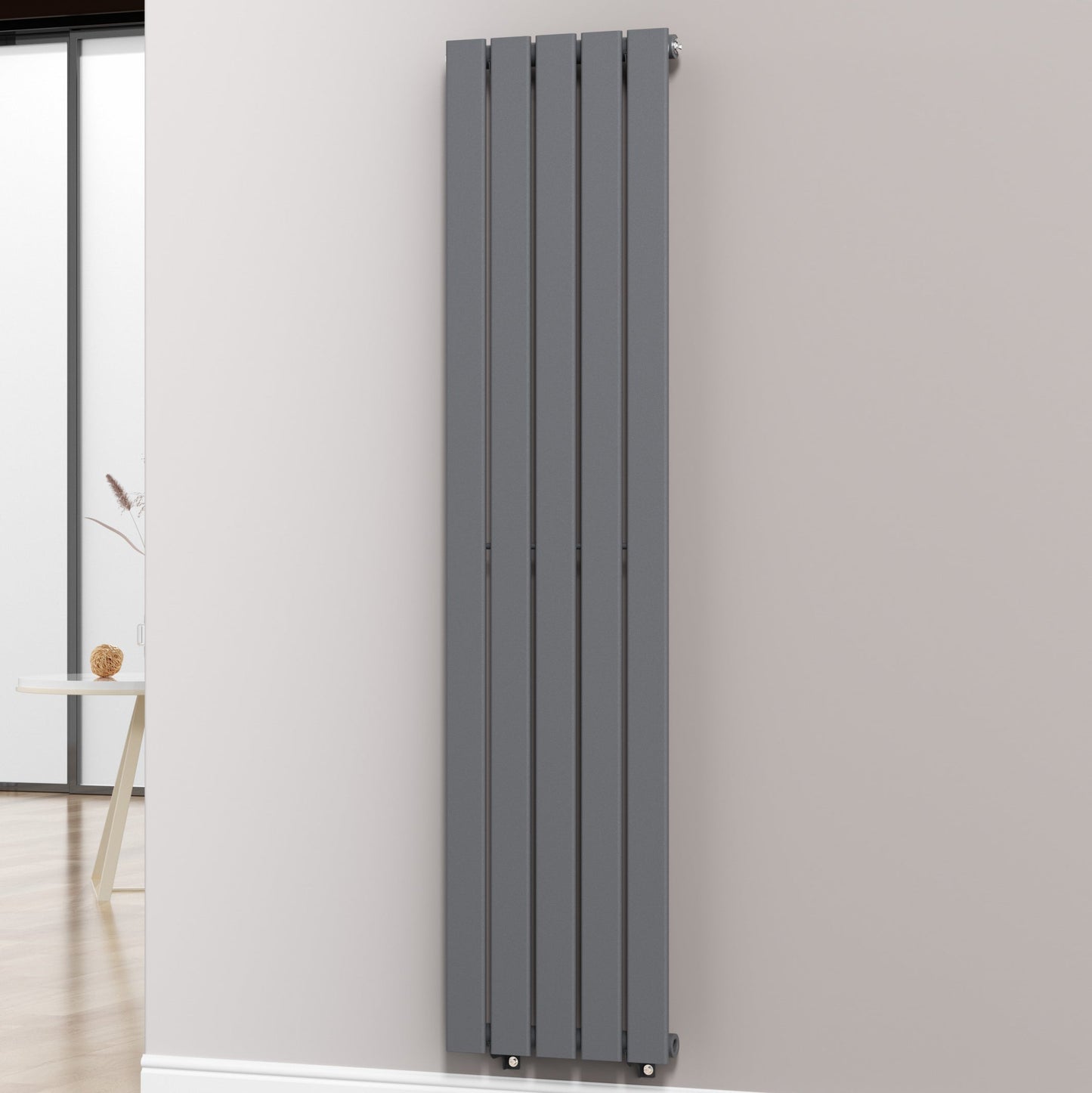 Designer 376mm x 1600mm Anthracite Gray Vertical Single Flat Panel Radiator, 2131 BTU