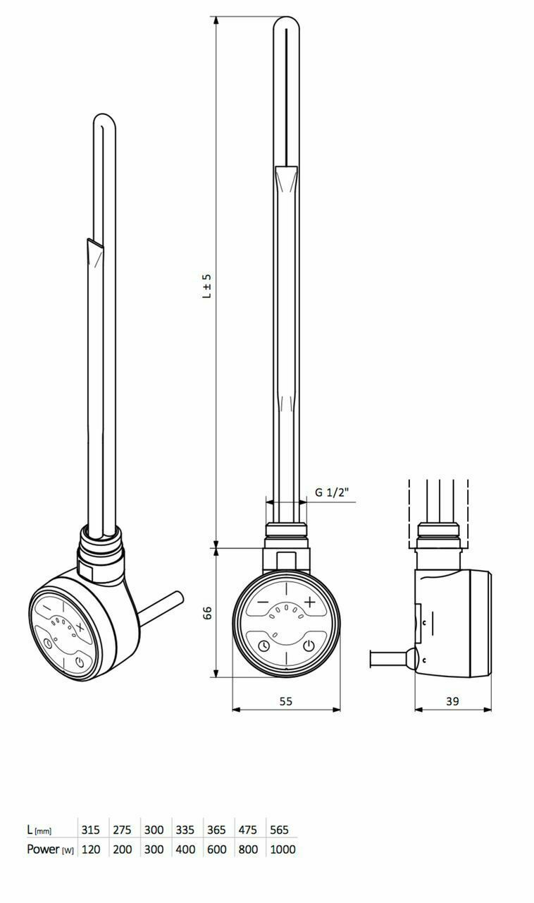 White MOA Thermostatic Electric Element for Heated Towel Rail Radiator Terma