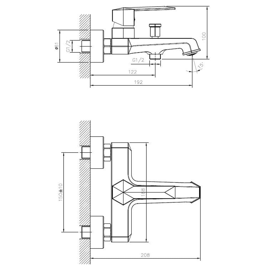 Bath Tap Wall Mounted Faucet Modern Brass Chrome Mixer For Bathroom